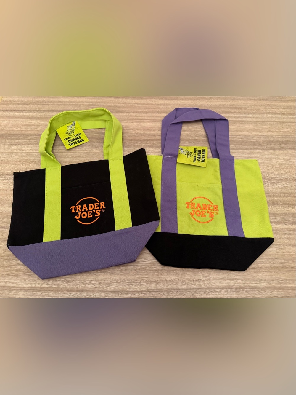 Trader Joe’s Lime Green and Purple Canvas Tote Bag